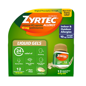 Zyrtec 24-Hour Allergy Relief Liquid Gels, 10 mg Cetirizine HCl, 12 ct - Exp date: 10/2026