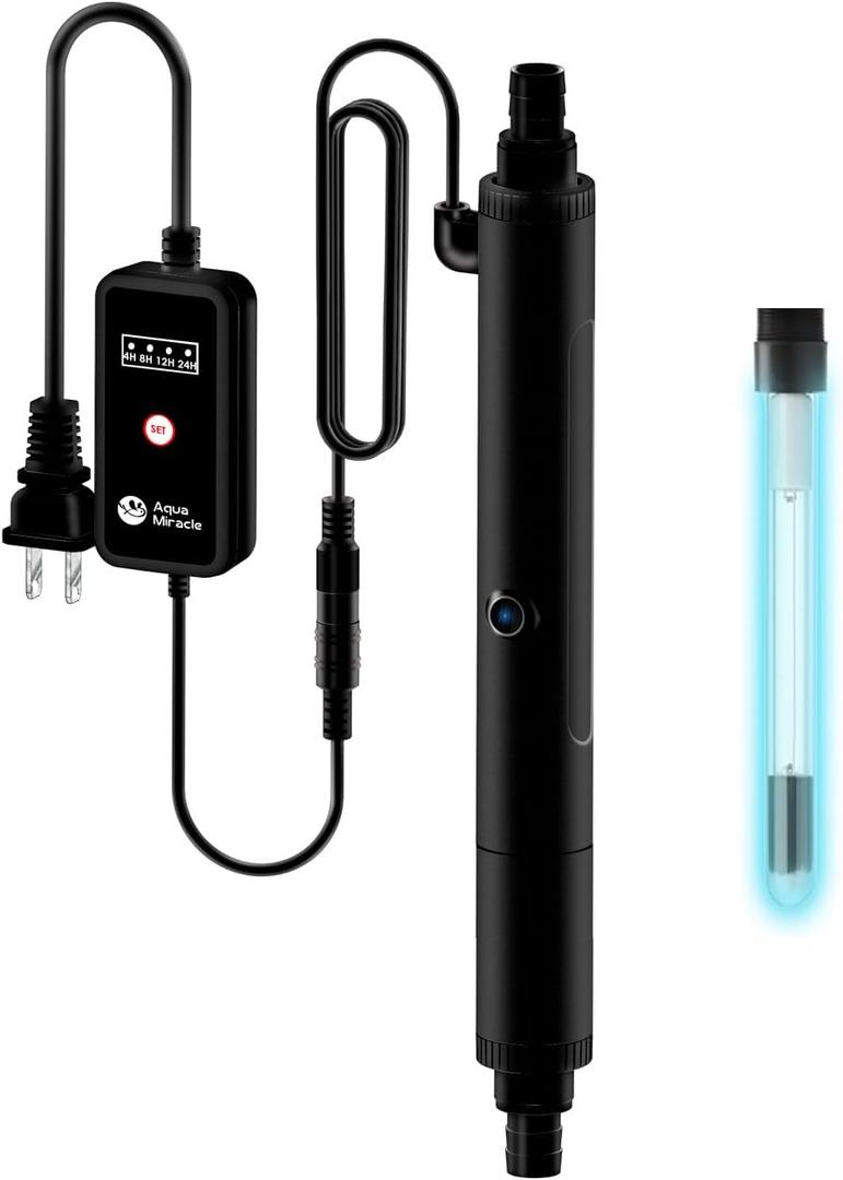 AquarMiracle U - VC Light for Aquarium with Timer, Amphibian in-Line & in-Tank U - V Green Bloom Clean Light, for Aquariums 75-120 Gallons(10W)