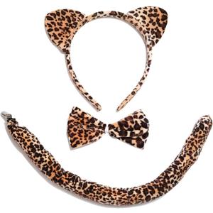 Cheetah Costume for Women Adult, Cheetah Ears Headband, Leopard Ears and Tail, Bow Tie Set, Animal Ears Accessories for Halloween, Cosplay, Party Dress Up