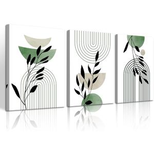 WENGTIAO 3Pcs Boho Sage Green Canvas Wall Art Paintings 12"x16"x3