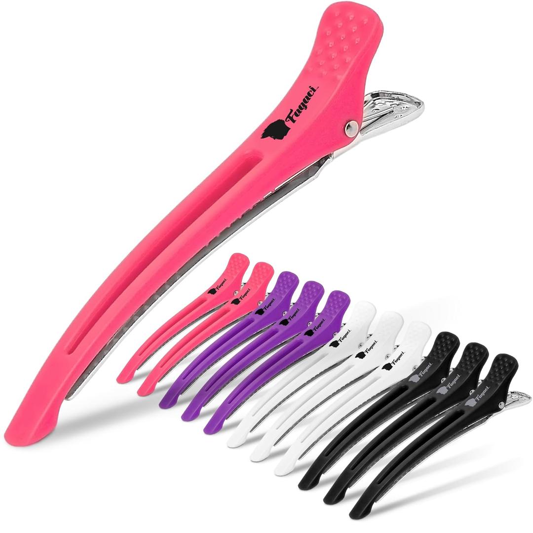 2 x Fagaci Firm Grip Hair Clips with Silicone Band - Duckbill Sectioning and Styling Clips, Durable Alligator Clips for Women's Hair, Long Duck Billed Salon Clips