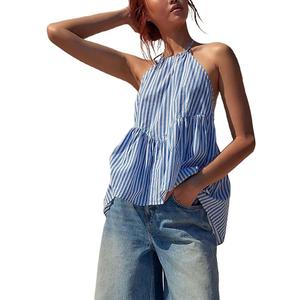 Women’S Tank Tops Shoulder Stripe Sexy Backless Top With Ties Sleeveless Top Casual Sleeveless Backless Pleated Ruffle S