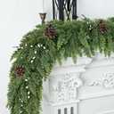 Realistic Christmas Garland for Mantle 6FT Real Touch Thick/Lush Artificial Cedar Garlands with Pine Cones/White Berries Decorations Indoor Christmas Garland for Stairs Railing Outdoor Holiday Decor