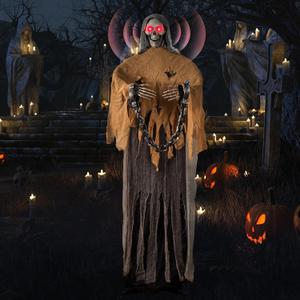 72.8'' Halloween Decorations Outdoor with Light-Up Eyes & Spooky Sound - Life Size Scary Animatronic Skeleton with Swaying Body, Sound & Button Activated Sensor for Home Party Indoor Yard Decoration