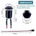 5pcs 12mm Latching Push Button Switch Raised Head ON-Off Normally Open with Pre-soldered Cable Aluminium Alloy Shell 12V 24V 36V 110V Waterproof IP66 Without LED (Black)