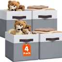 Criusia Fabric Storage Cubes - 13 Inch Large Storage Bins 4 Pack - Clothes Organizer Bins for Closet, Shelves, Cube Organizer/Cubby Collapsible Storage Baskets for Organizing Toys Blanket (White with Grey)