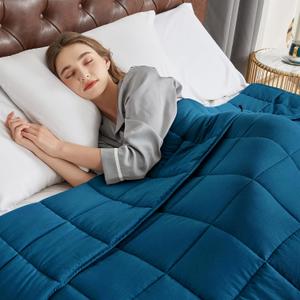 CYMULA Weighted Blanket for Adults (15lbs 48"x72" Twin Size) - Cooling Breathable Heavy Blankets for Summer Winter - Ultra Microfiber Soft Comfort Throw with Glass Beads - Gifts for Men/Women (Navy)