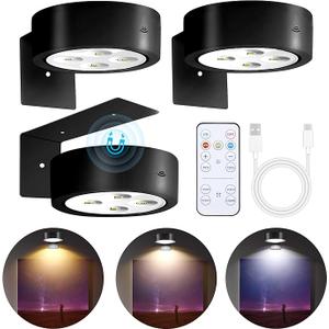 3Pcs Battery Operated Picture Light, Magnetic Led Painting Light with Remote Dimmable and Timer, 3 Lighting Modes Art Display Light for Picture Frame Paintings, Wireless Wall Decor Puck Lights,Black