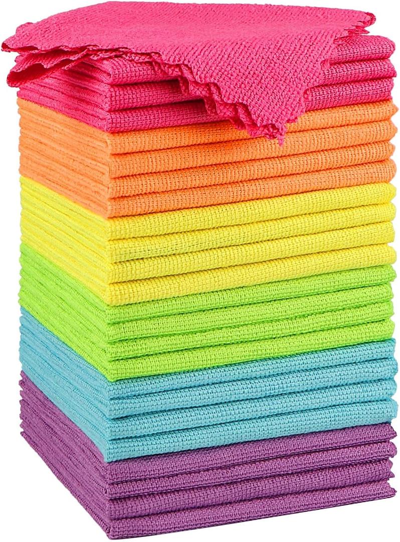 Orighty Microfiber Cleaning Cloth, 24 Pack Highly Absorbent Cleaning Rags, Household Cleaning Supplies, Reusable Lint Free Cloths Microfiber Rag for House, Kitchen, Car Care, 12x11 inch (Multicolor)