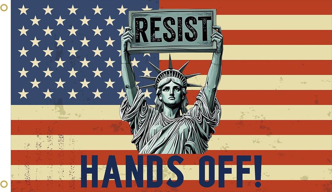 WENWELL Resist Flag Tapestry,Hands Off Protest American Flag, Statue of Liberty Design, 3x5 Feet, Polyester with Grommets