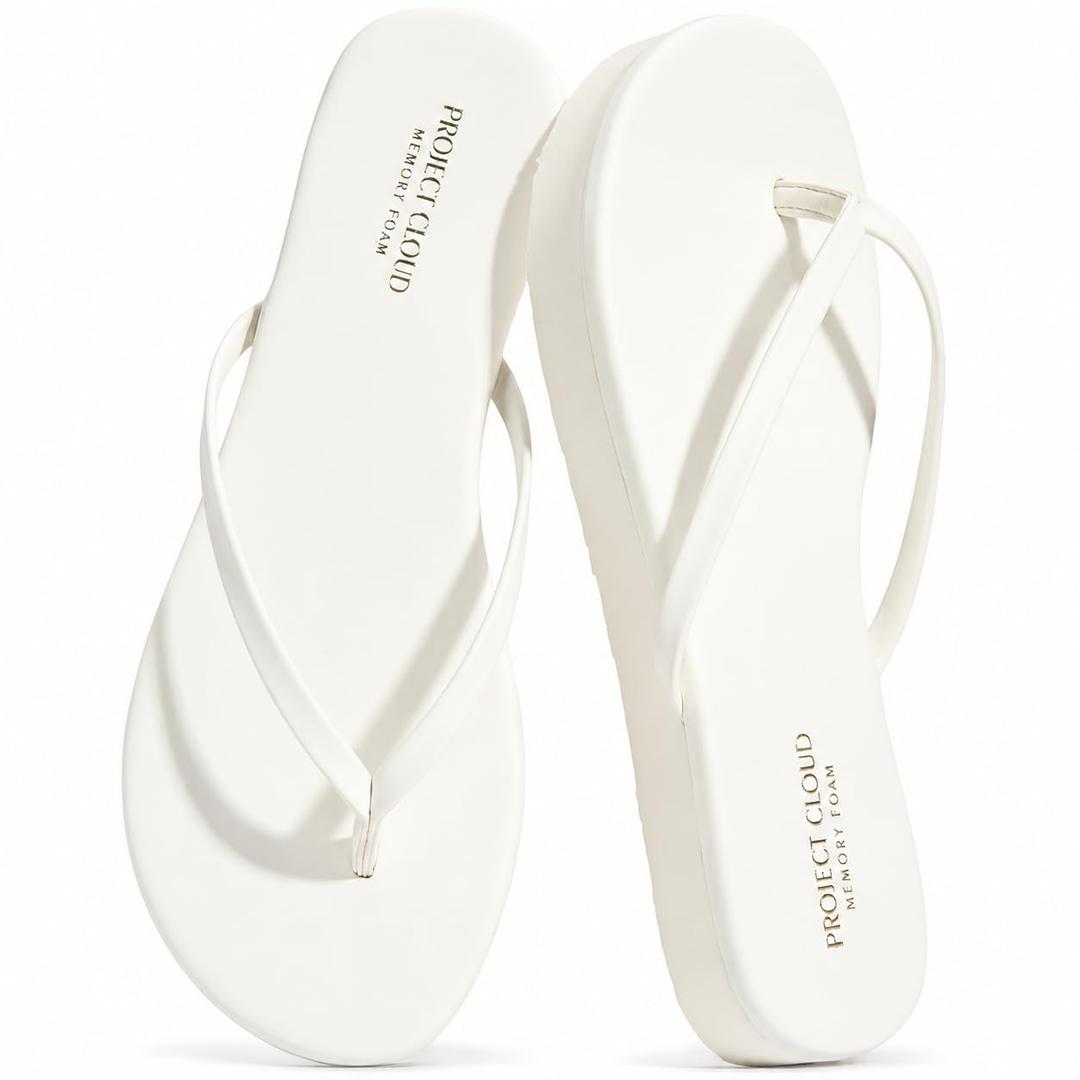 Project Cloud Platform Sandals Women Memory Foam Flip Flops (ELEVATION, White, 7.5M)