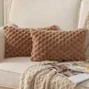 MANDIOO Pack of 2 Brown Super Soft Plush Fluffy Decorative Throw Pillow Covers 12x20 inch Faux Fur Wool Velvet Cushion Covers Pillow Cases Couch Sofa Bed Living Room