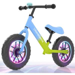 Lilian&Gema Balance Bike, Colorful Lighting Toddler Balance Bike, No Pedal Toddler Bikes with Adjustable Handlebar & Seat (blue)