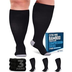 Doctor's Select 3 Pairs Plus Size Compression Socks Wide Calf | Bamboo Viscose Knee High Extra Wide Calf Compression Socks Women & Men | Black, XL