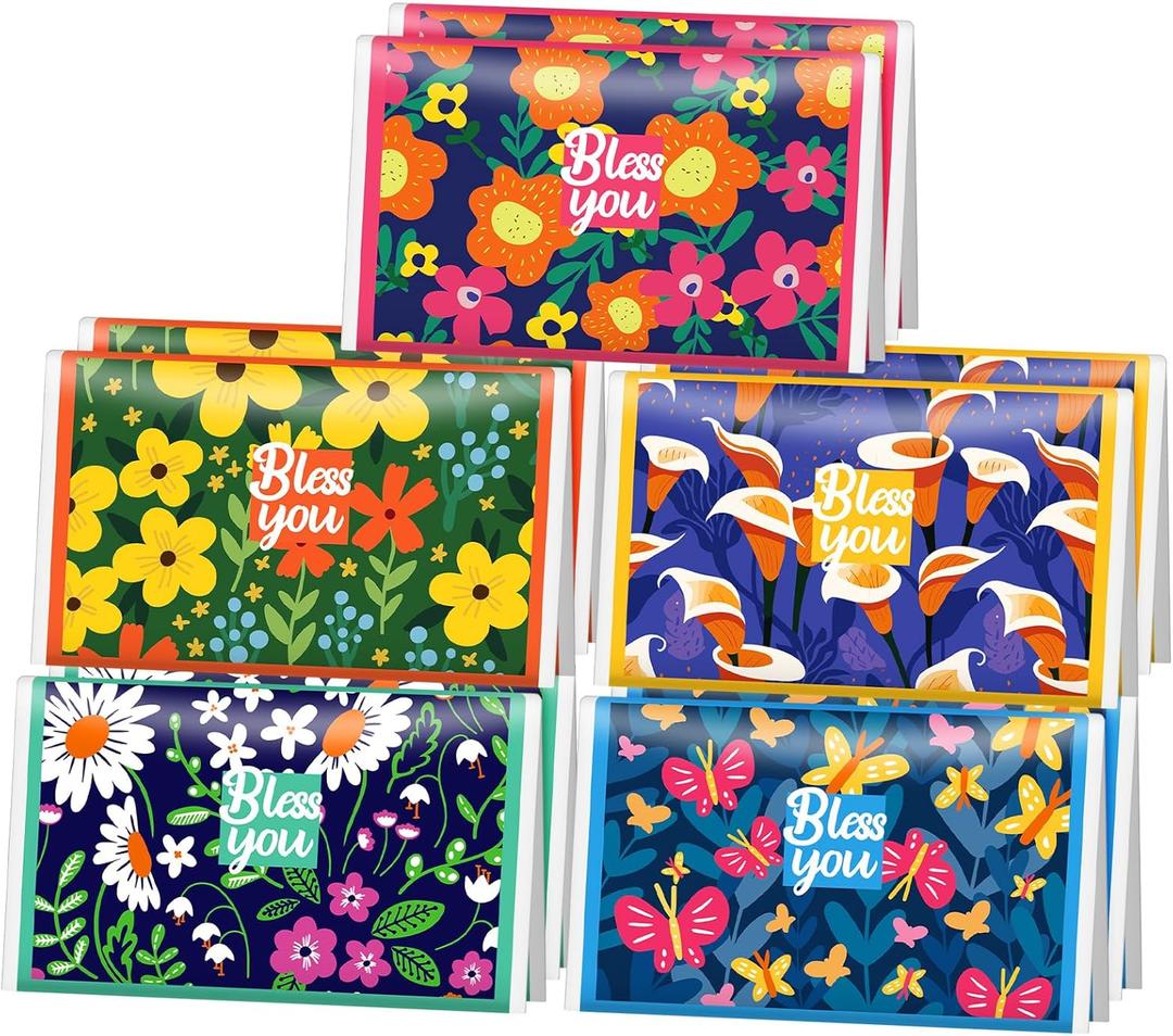 Outus 10 Pack Bless You Travel Pocket Tissues 3 Ply Small Floral Facial Tissues Individual 80 Sheets Christian Bible Verse Gift for Religious Favor Homeless Care Holiday Supplies