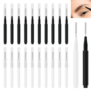 20 Pcs Brow Lamination Brush Micro Eyebrow Brush with Cap Micro Spoolies for Brow Lamination Portable Mini Spoolies for Eyebrows Extensions Tool, 2 Colors (10 Black+10 White)