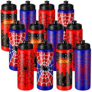 12 Pcs Spider Water Bottle 20 oz Plastic Squeeze Water Bottle Reusable Cup Gifts for Team Sports Travel Cartoon Theme Birthday Party Favors