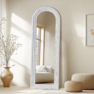 Arched Floor Full Length Mirror with Wood Frame, 56"x21" Rustic Farmhouse Free Standing Mirror for Bedroom Living Room Store, Leaning or Wall Mounted, Tempered Glass, White