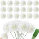 HinyoCo 30 Pcs Artificial Chrysanthemums Heads Ball FlowersSilk Chrysanthemum Ball Bouquet White Bouquets Hydrangea for Home Office Coffee House Parties and WeddingMilk White