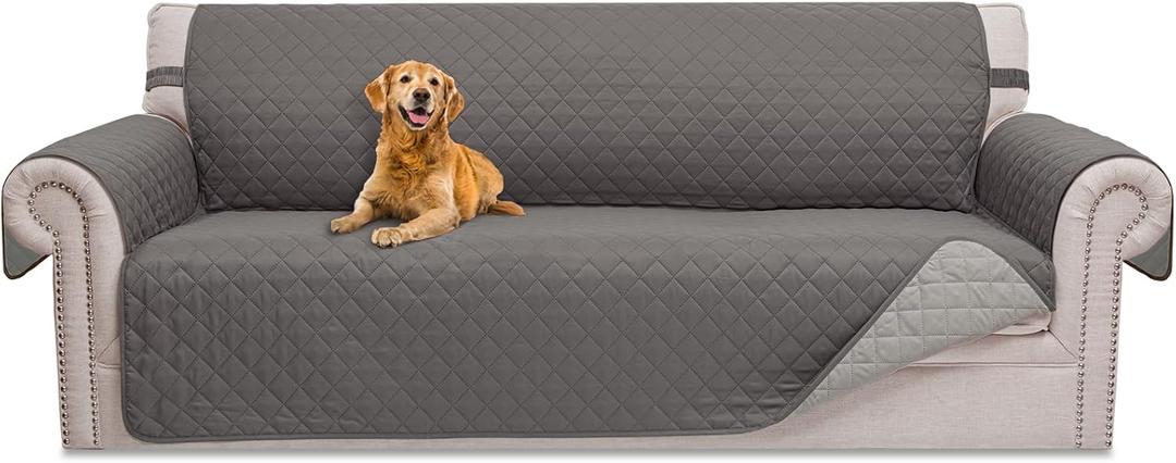 Reversible 4 Seater Couch Cover for Dogs Water Resistant Washable Pets Furniture Protector Sofa Cover with Elastic Straps (88" Sofa, Gray/Light Gray)