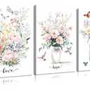 3Pcs Framed Wildflowers Canvas Wall Art Modern Christian Love Hope Faith Poster Print Bible Verses Floral Picture Flowers Butterfly Hummingbird Painting Wall Decor for Bedroom Living Room 24x16in