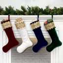 Set of 4 Velvet Christmas Stockings with Gold Glitter Accent Cuff and Microfiber Lining, Oversized 24-Inch, 4-Pack (Burgundy, Ivory, Royal Blue, Forest Green)