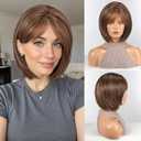 HAIRCUBE Bob Wigs for Women Synthetic Wig with Fringe Brown Color