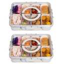 WACOI Divided Snack Serving Tray with Lid and Handle Travel Snackle Charcuterie Container Portable Storage Organizer for Candy, Fruits, Nuts, Snacks, Party, Picnic 2 Packs White