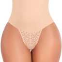 Werena Tummy Control Thong Shapewear for Women Mid High Waisted Body Shaper Underwear Lace Shaping Thong Girdle Panties Medium