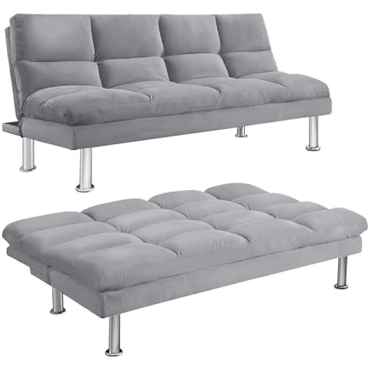 Futon Sofa Bed, Modern Sleeper Sofa Bed with Reversible Backrest, Convertible Couch Bed Sleeper for Home, Office, Apartment, Gray