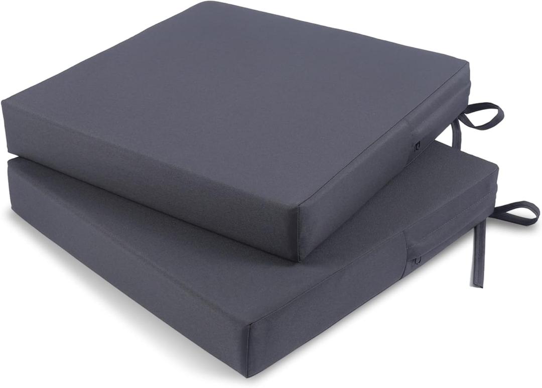 Tromlycs Outdoor Cushions for Patio Furniture Chair Cushions Set of 2 Seat 19x19 Inch Waterproof Outside Square with Ties Dark Grey
