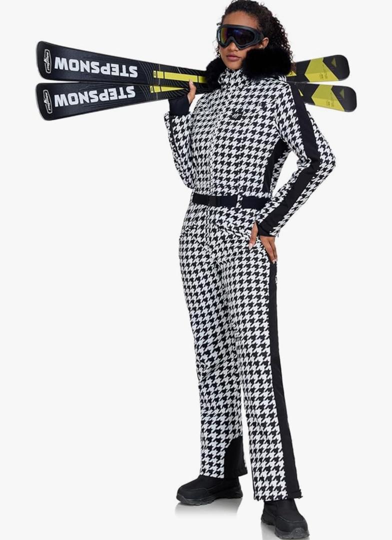 HOTIAN Women One Piece Ski Suits Slim Fit Overalls Jumpsuits Waterproof Winter Outdoor Snowboard Snow Suits (S, Hounds Tooth)