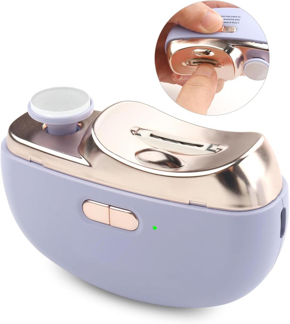 Electric Nail Clipper - 3in1 Baby Nail Trimmer Electric for Finger, Automatic Electric Nail Clipper with Polishing, Gift for Adult and for Senior, Purple