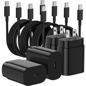 Essri Type C Charger Fast Charging for Samsung Galaxy S25 S24 S23 S22 Note 20,4Pack 25W Super USB C Fast Charger Block with (6ft+10ft) x2 Cables for iPhone 15/16 Pro Max/Plus, Android Phones - Black (4Pack 6Feet+10Feet)