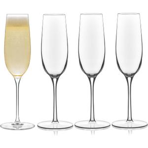 Libbey Signature Kentfield Champagne Flutes Set of 4, Elegant Champagne Glass with Curved Design, Glassware Drinking Glasses for Prosecco, and More (4 Count (Pack of 1), Clear)