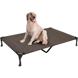 Veehoo XL Outdoor Elevated Dog Cot Bed, Cooling Raised Pet Bed, Washable Breathable Mesh Hammock Bed with No-Slip Feet, Indestructible Ground Off Training Platform Cot-49"x33" Brown