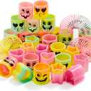 JOYIN 120 Pcs Spring Rainbow Party Favor, Mini Plastic Coil Spring Toy, Fidget Stress Coil Mini Springs Bulk Toys for Carnival Prize Birthday, Goodie Bag Stuffers