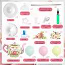 2 Sets Tea Party Balloon Column Stand Kit with Let's Partea Backdrop & 100 Balloons Adjustable Balloon Tower Stand with Bases for Girls Birthday Baby Bridal Shower Garden Party Decor Supplies