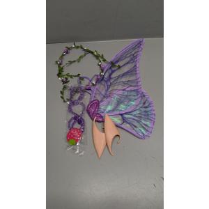 Sratte 4 Pcs Fairy Butterfly Wings for Girls Kids Princess Floral Crown Star Wand Ears Halloween Dress up Costume Accessories(Purple)