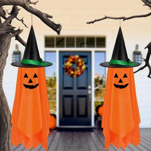 Halloween Hanging Decorations Outdoor Outside - 2 Pack Halloween Hanging Pumpkin Decorations Decor Pumpkin Ghost Orange Cute Pumpkin Decorations Decor for Kids Outdoor Outside Garden Tree