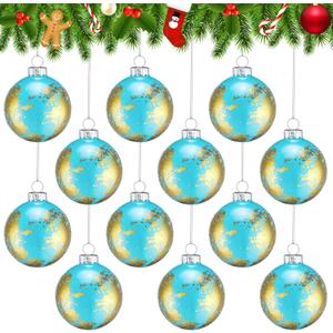 12 Pcs Christmas Glass Ball Ornament, World Globe Christmas Ornaments, Planet Gold Leaf Glass Ball Hanging Ornaments for Xmas Tree Winter Party Decoration
