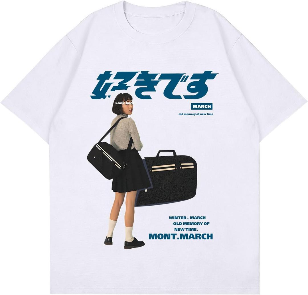 Mens Oversized Graphic Tees Y2K Vintage T-Shirts for Men Women Casual Streetwear Unisex Tee Top (White, XL)
