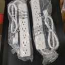 Amazon Basics Rectangle 6-Outlet Surge Protector Power Strip with Circuit Breaker, 600 Joule, 2ft Cord, White, 2-Pack