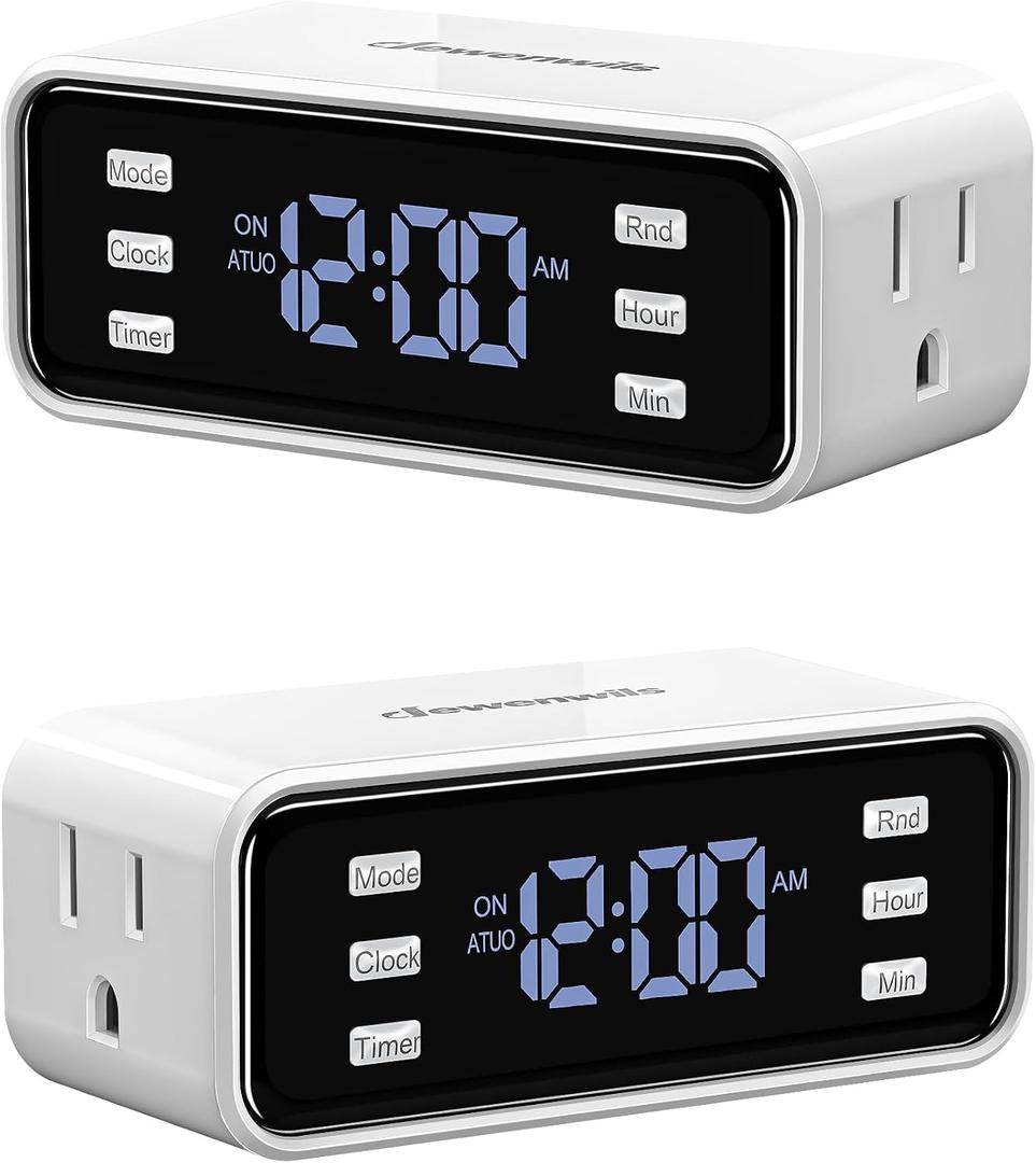 DEWENWILS 24 Hour Programmable Digital Timer Outlet, Indoor Digital Timer Outlet with 3 ON/Off Settings, 3 Prong, 125V/1000W Tungsten/15A, 2 Pack for Lamp, Fan, Aquarium