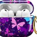 Cute Case Cover Compatible with AirPod Pro 3 Generation(2025), Shockproof for Women & Girls with Cute Golden Round Buckle  Protective, Anti-Drop Design(Cute Purple Butterfly)