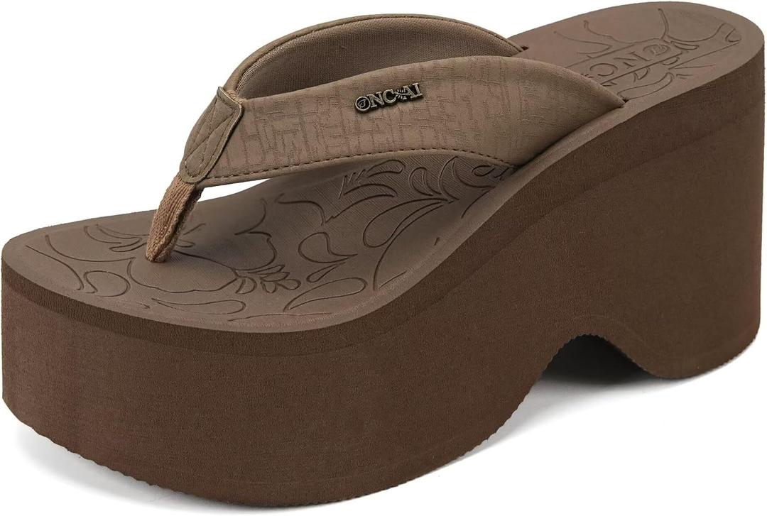 ONCAI Women’s Platform Chunky Sandals With Arch Support Trendy Fashion Summer Vacation Wedge Flip Flops for Women Soft Walking Outdoor Ladies Heels Shoes Rubber Soles US Size 