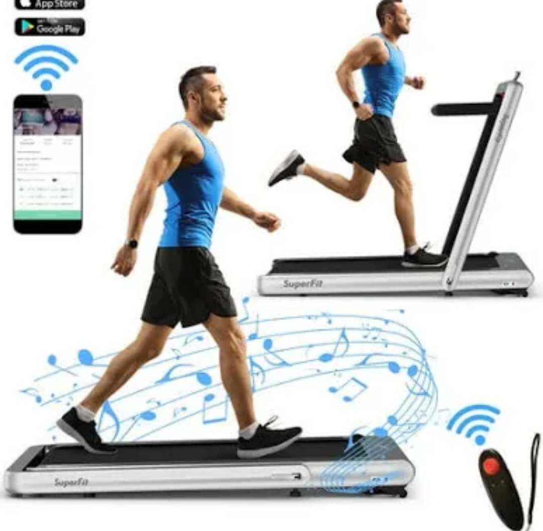 4.75HP 2 In 1 Folding Treadmill W/Remote APP Control - Silver
