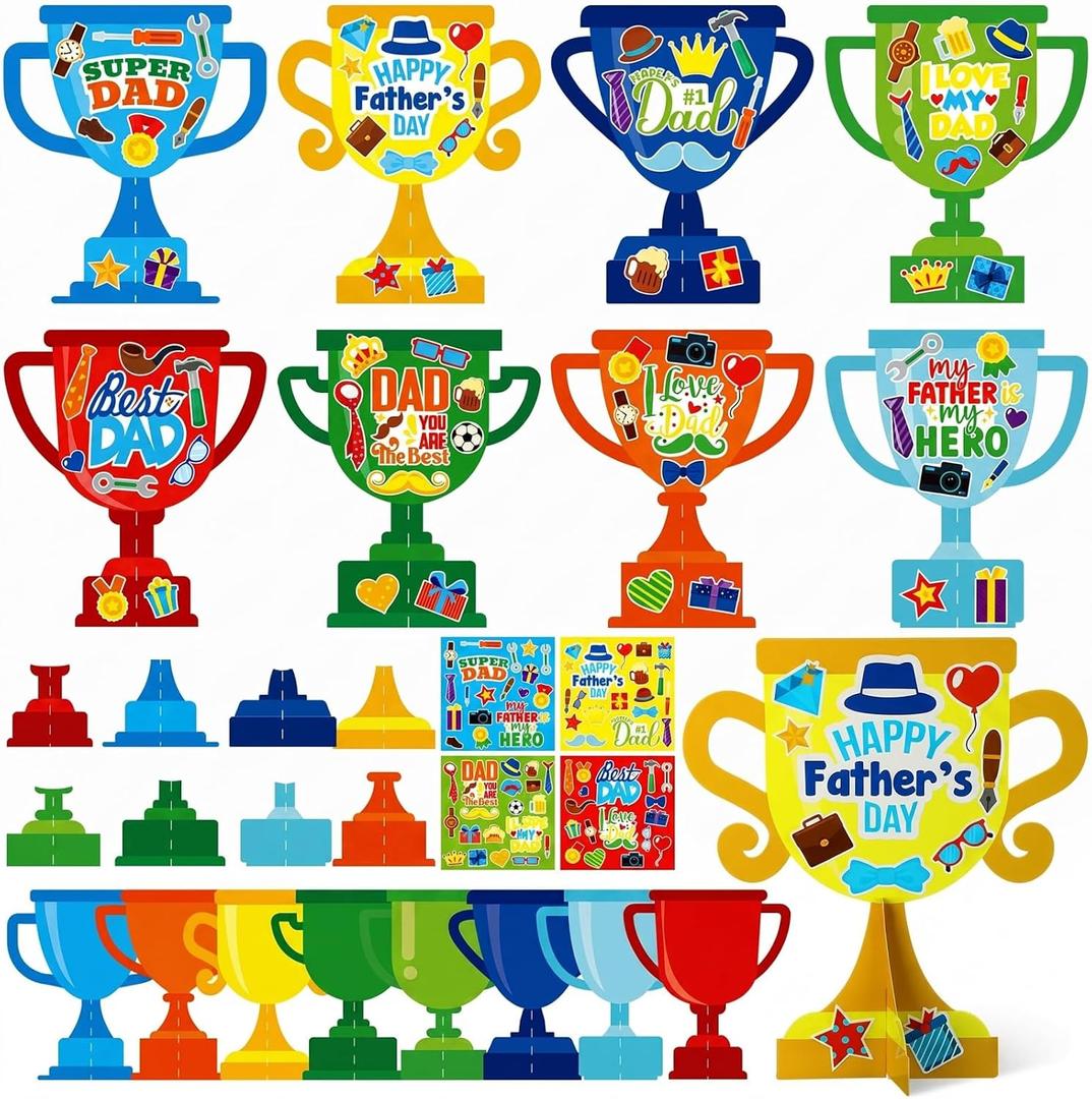Frienda 48 Set Father's Day Trophy Craft Kit Make Your Own Best Dad Super Dad Trophy Craft DIY Tabletop Party Decoration for Classroom Family Home Activities School Father's Day Party Favors