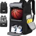 Basketball Backpack, Basketball Bag with Separate Ball Holder & Shoes Compartment Water Resistant Sports Bag Basketball Equipment Bags Fit Volleyball, Soccer, Swim, Gym, Travel, Black