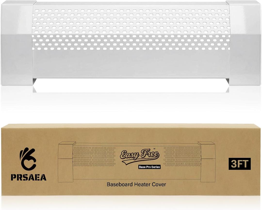 Original 3FT Baseboard Heater Covers for Home, Easy Free Base Pro Series Galvanized Steel Baseboard Radiator Covers with End Caps Replacement for Hydronic Hot-Water Systems